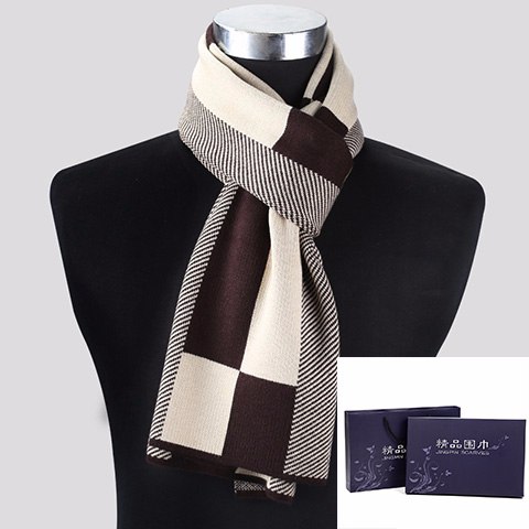 2020新款韩版男士围巾冬季保暖格子加厚商务针织仿羊绒围脖，4.9元