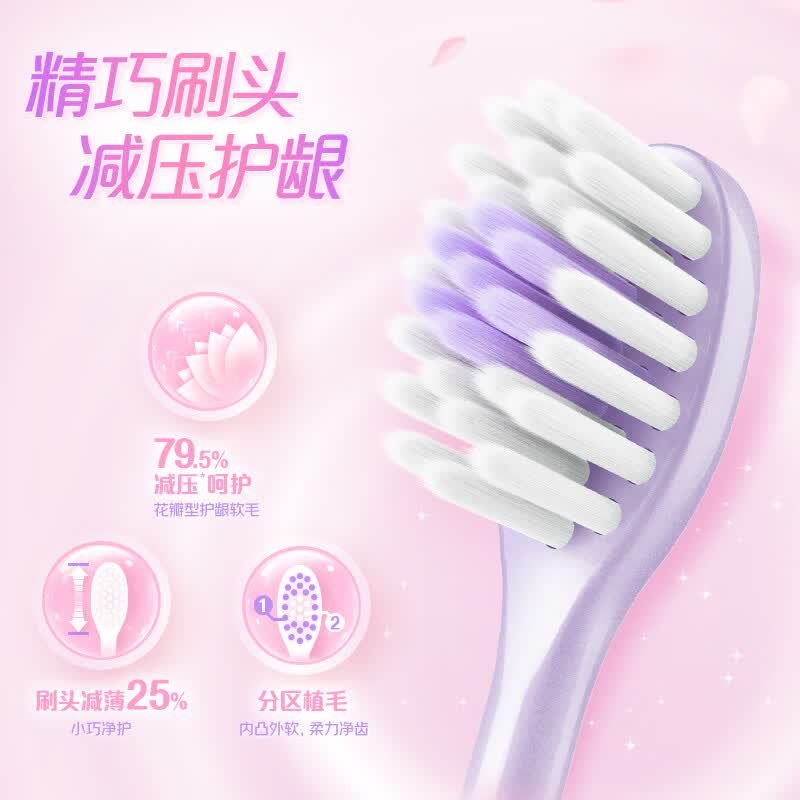 刚需冷酸灵 花吻轻语软毛成人牙刷双支装(粉蓝)拍3件59.2，返27卡、赠10元个护津贴x3