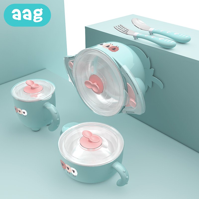 【自营包邮】aag注水保温辅食碗 儿童餐具五件套装