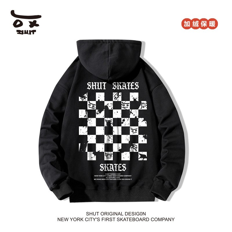 49元【SHUT服饰旗舰店】SHUT棋盘笑脸加厚连帽卫衣(aUFH2ZFGp4l)/ 今年特别火 超多款式可选
