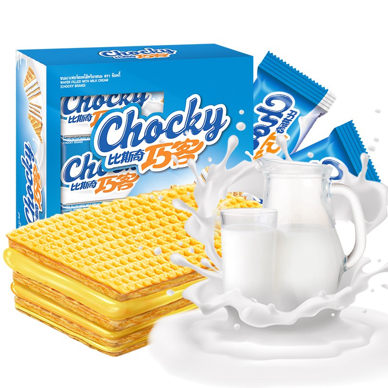 泰国进口 CHOCKY/比斯奇果屋巧客 384g（32g*12袋）/盒 牛奶味夹心威化饼干 早餐下午茶 办公室休闲零食