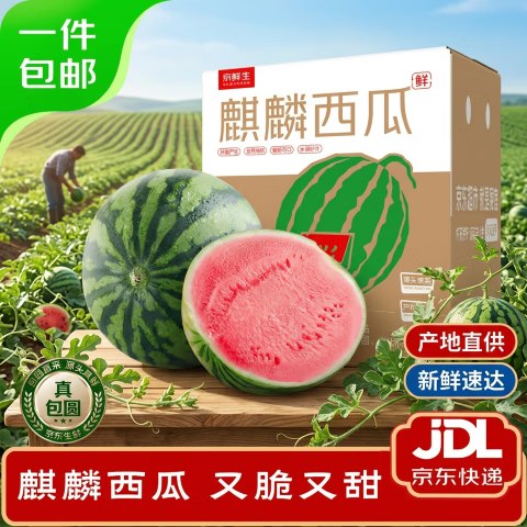 【自营】京鲜生 无籽麒麟西瓜净重5-7斤 1粒装【源头直发】①跳App领云南50-5消费卷