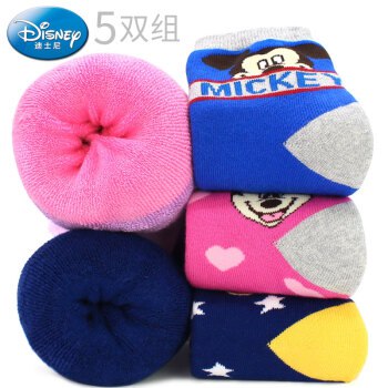 【京东】迪士尼儿童袜子5双冬季男童女童毛圈袜纯棉宝宝加绒加厚款保暖毛巾袜 米奇D00188M 14-16