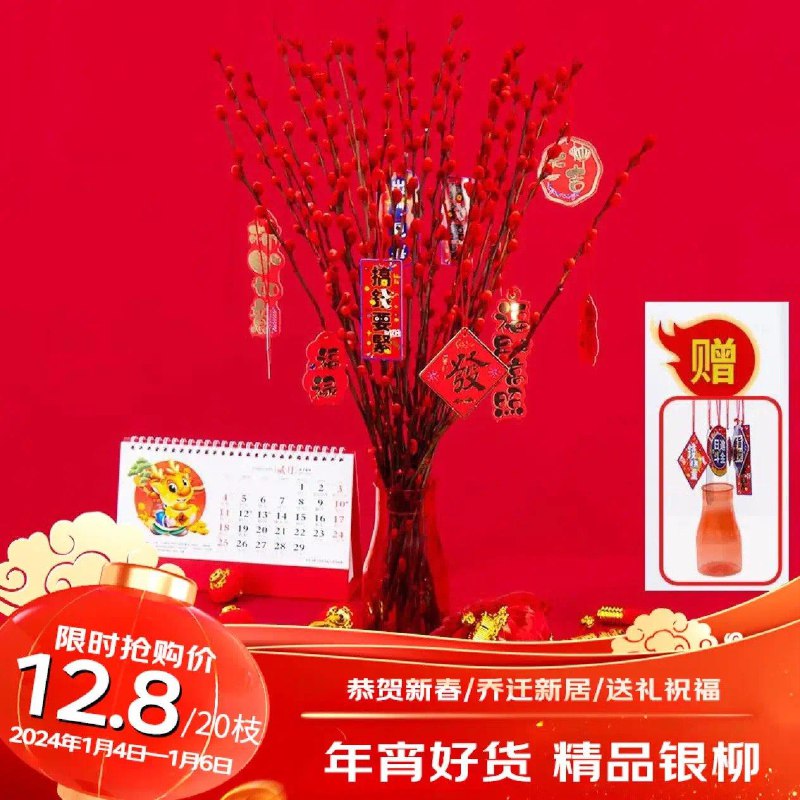 App下单12.8亓银柳45cm20支+吊卡+花瓶
