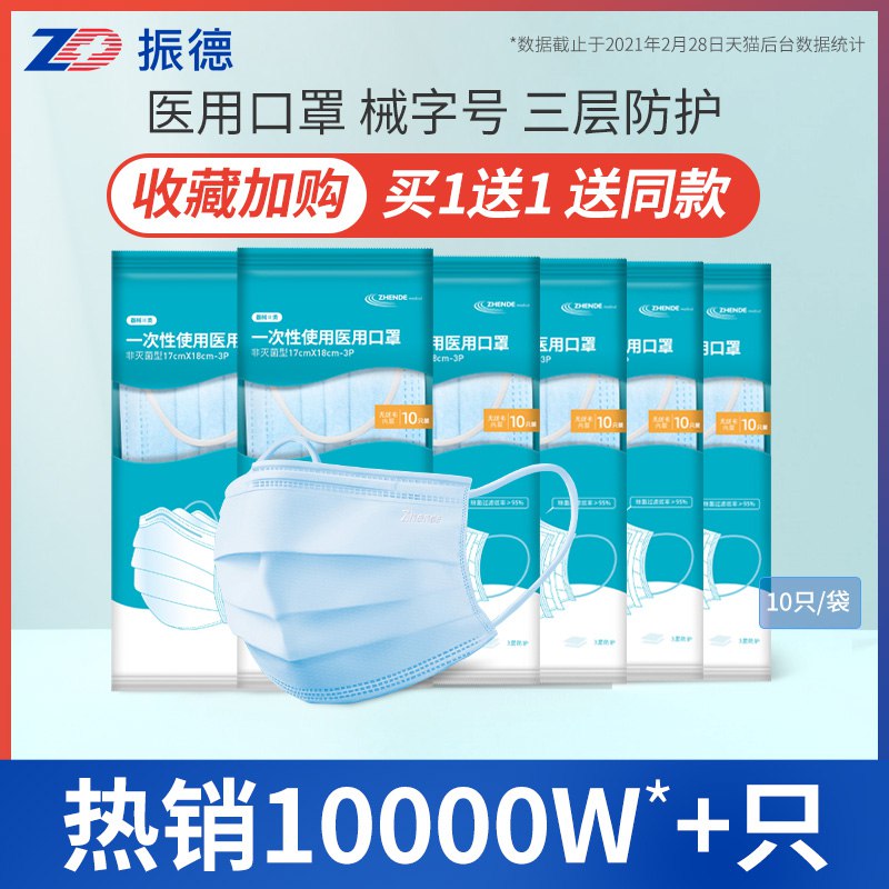 7.9元拍下 前5000名振德大牌医用口罩100只(n99zXWCFbpT)/