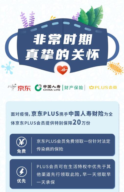 京东plus免费领新冠病毒等传染病保险,20万份 