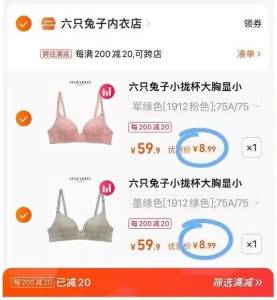 2. 凑单加购物车1件(vNue2yTs93D)/ CZ5578 两个东西一起【先付款】 然后单独把凑单【退款】六只兔子内衣 折9元/件