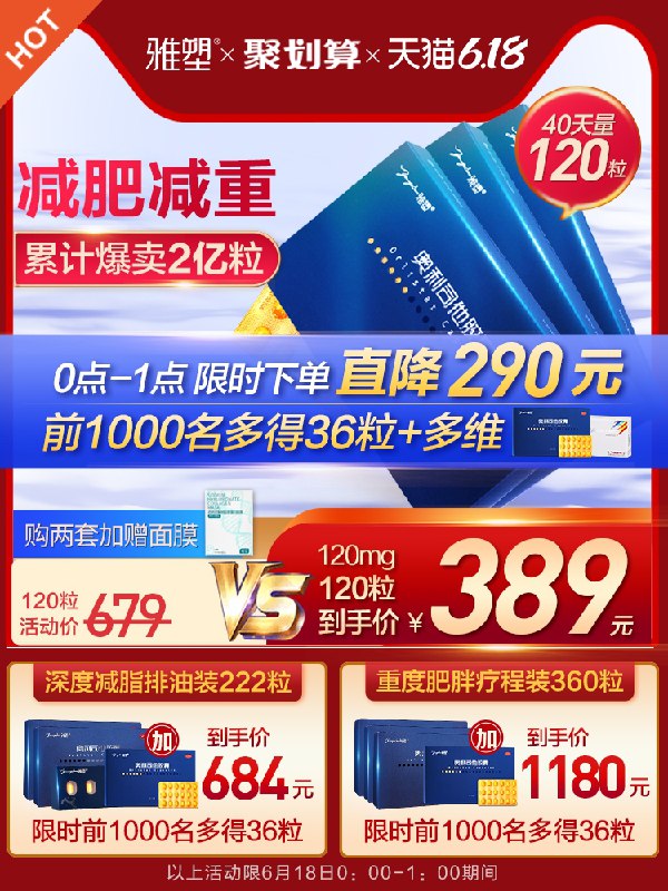 1.领券 加入购物车1件雅塑奥利司他瘦身胶囊24粒(LWNwXhFYu4p)/ ----京东红包：