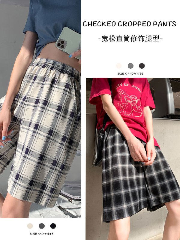 20.9元【雅羊人旗舰店】高腰女款宽松黑白格子短裤(MR8rXVO5HKB)/