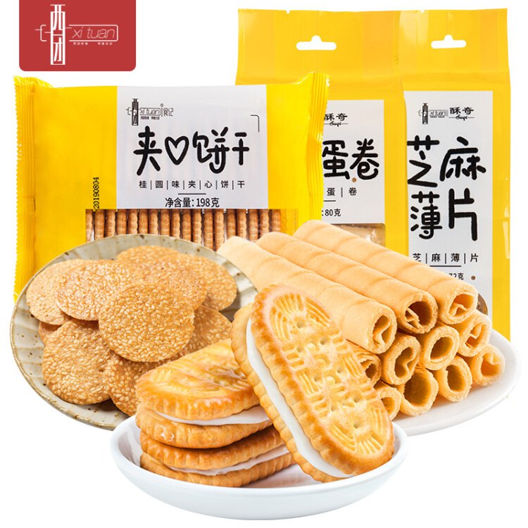 【M京东】 到手 15.8元西团夹心饼干芝麻薄饼雪花蛋卷怀旧休闲零食饼干薄脆组合套装350g*2件 