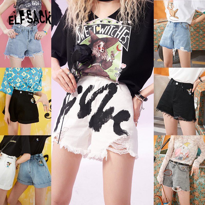 59元起 多款可选【妖精的口袋旗舰店】夏显瘦高腰破洞牛仔短裤￥shoK2j6bqPE￥/