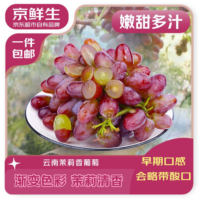 【自营】京鲜生 云南茉莉香葡萄拍下34.9元得【2.8-3.3斤】单果4g+