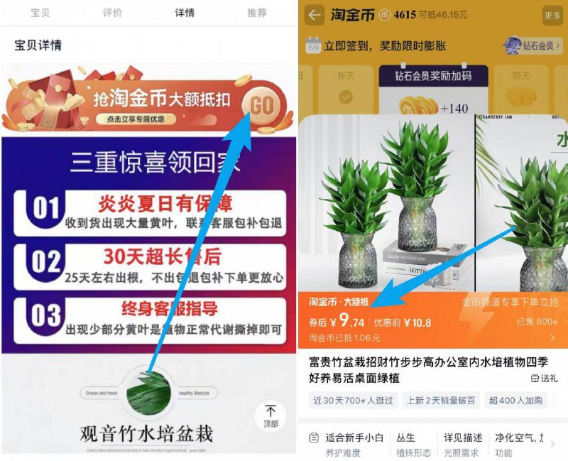 下拉详情页拍，9.7亓✨富贵竹盆栽招.财*2盆“花开富贵，竹报平安”摆在家里，寓意非常好！！！9/vYznfb25Xoo// AA11  ---每日红包 u.jd.com/0apPWo4