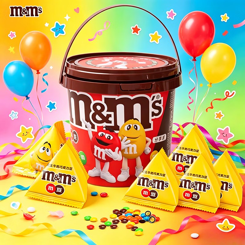 24.9元 德芙 桶装M&M'S花生牛奶豆 9袋*2桶领 