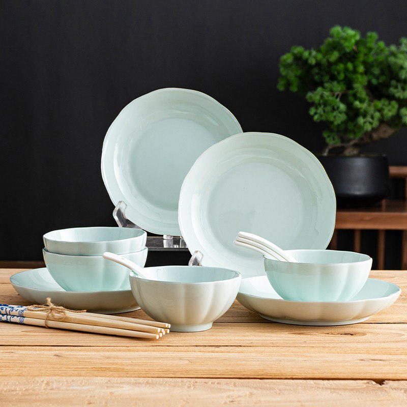 16件套 青.瓷淘.瓷.碗.盘.餐.具 