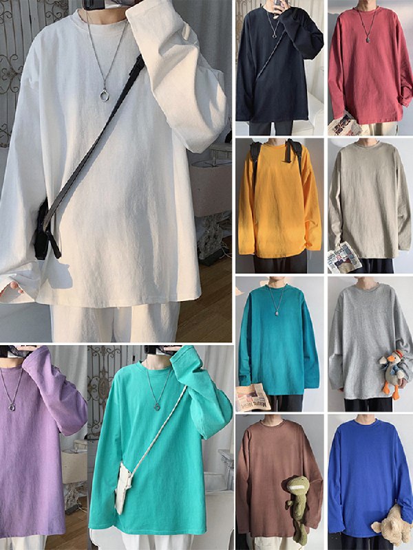 13元 港仔文艺男潮流宽松纯棉长袖打底T恤(hskZXlCbWbF)/