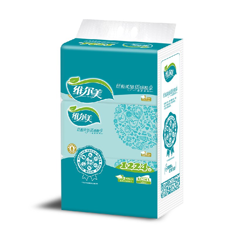【京东】维尔美 抽纸 丝质 3层136抽面纸巾*3包京东价：4.90