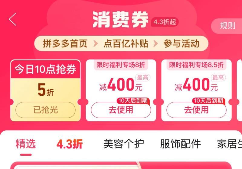 10点 拼夕夕-百亿补贴-消费券可领5折券