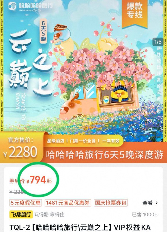 794元❗哈哈哈哈旅行云巅之上VIP权益6天5晚限量赠送24-65岁同行名额相当于买一赠一！两人同行-9/Tqau4xW3wOq// AA11