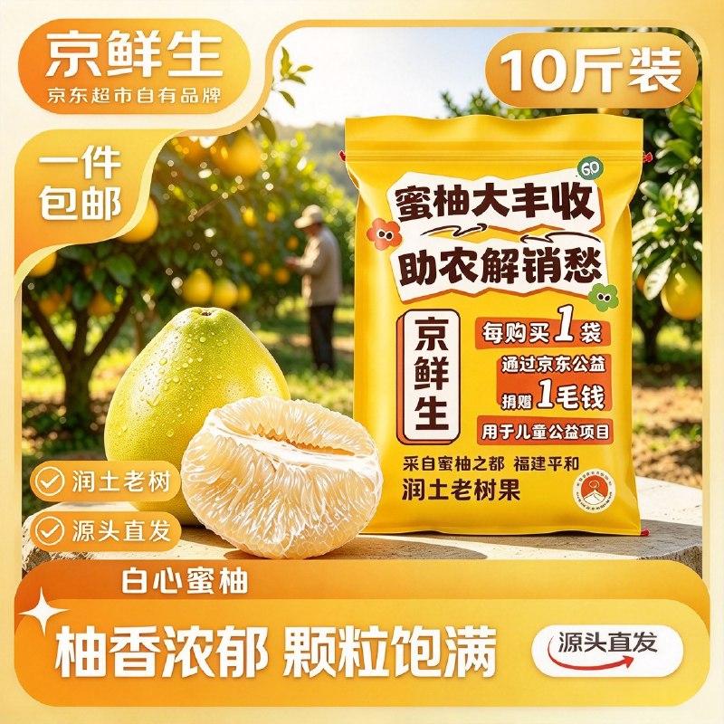 自营京鲜生 福建白心蜜柚10斤