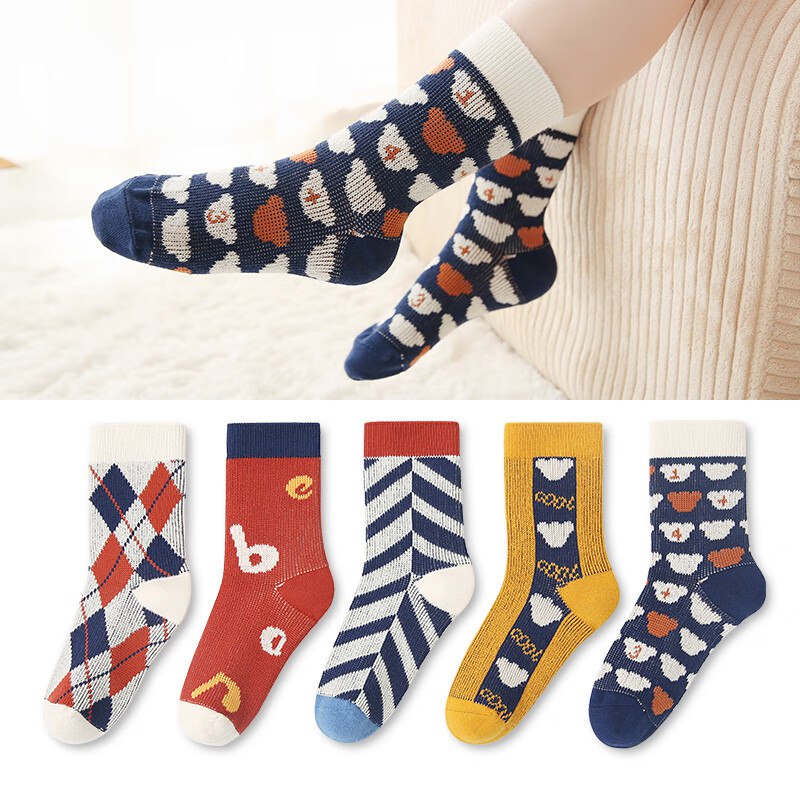 六指鼠 儿童秋冬双针棉袜 5双