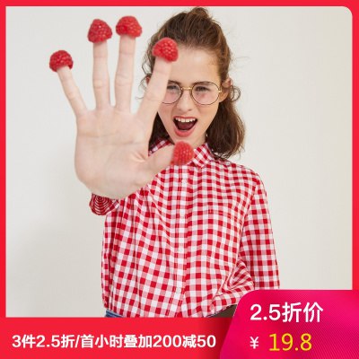 0点开始！【苏宁】美特斯邦威 短袖格子衬衫女复古百搭 折14.8元（1.875折）