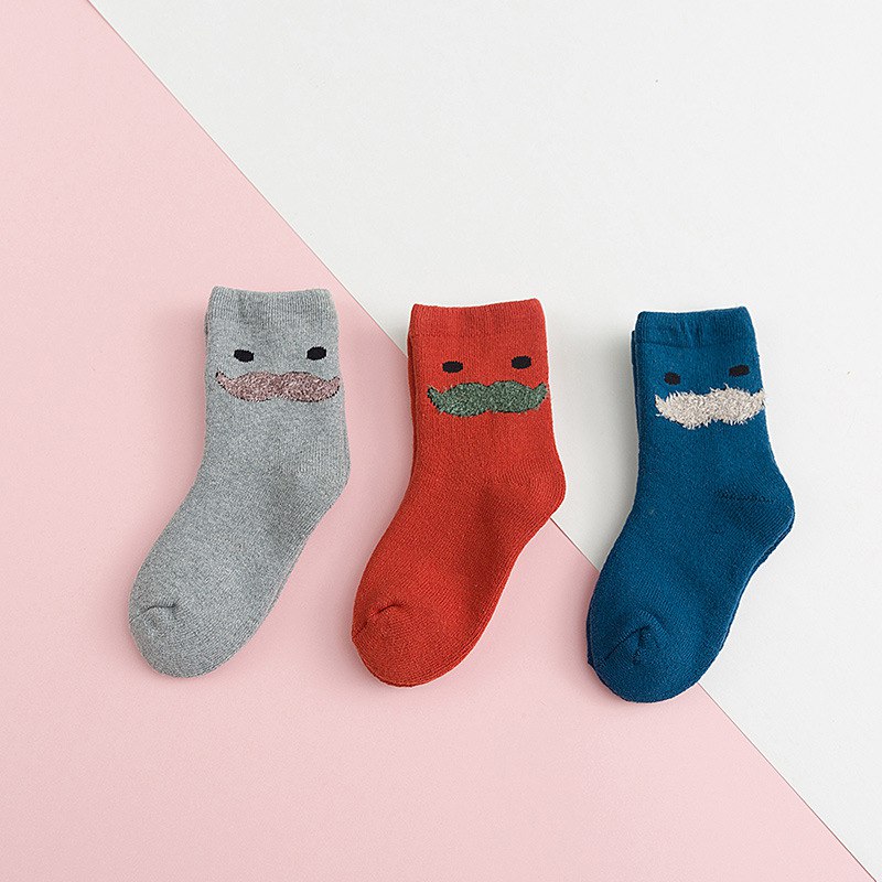 欧麦贝贝 儿童袜子男女童宝宝袜子三双装W019 胡子组 码 