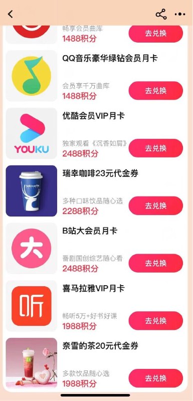 天猫app-我的-天猫积分兑换权益后，可赠与好友用8积分兑换同权益