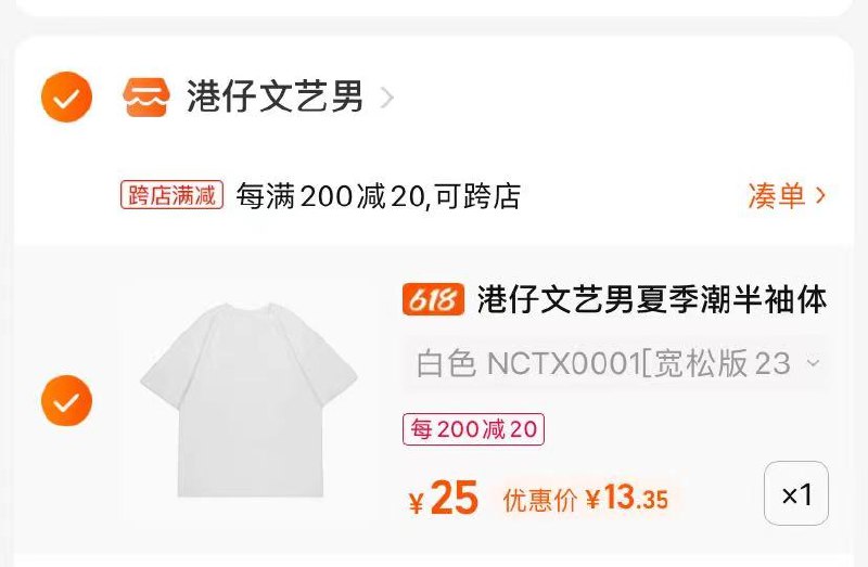 2.最后一步 凑单商品1件(5RH22MZfmi4)/  230g重磅T恤到手13￥男女都能穿 1000w粉丝大店 潮牌系列为主 同价位质量