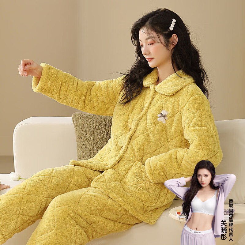 香蜜闺秀【三层夹棉加厚】女士家居服套装