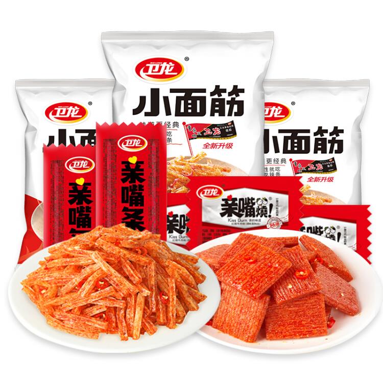 卫龙休闲零食网红儿时辣片零食礼包小面筋亲嘴烧亲嘴条钟情辣条大礼包520g/袋