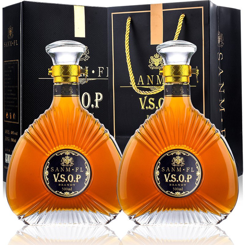 法国原液进口圣盟菲珑vsop500ml99元 洋酒2支装带礼品袋