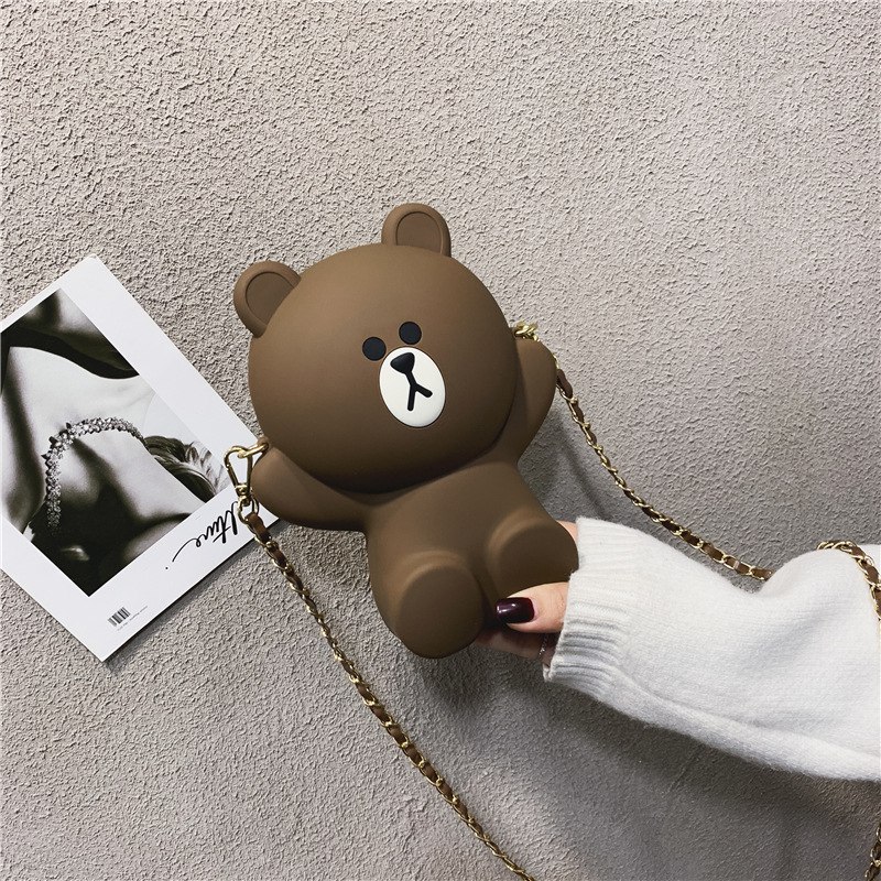 布朗熊硅胶卡通女亲子可爱萌熊潮流斜挎包