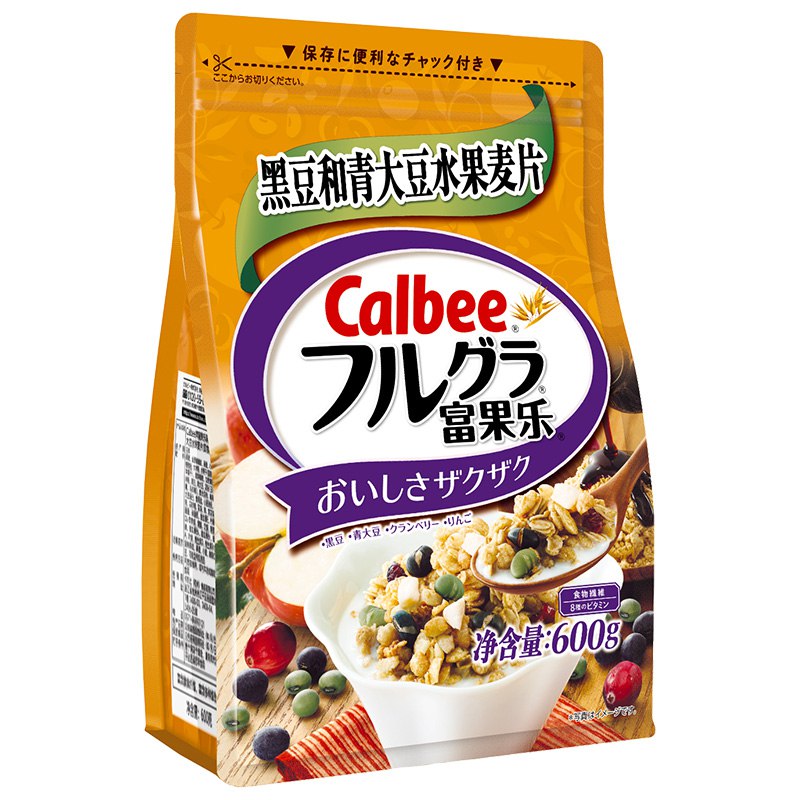 卡乐比Calbee 日本进口水果麦片零食 冲饮谷物 营养早餐 黑豆风味燕麦片600g