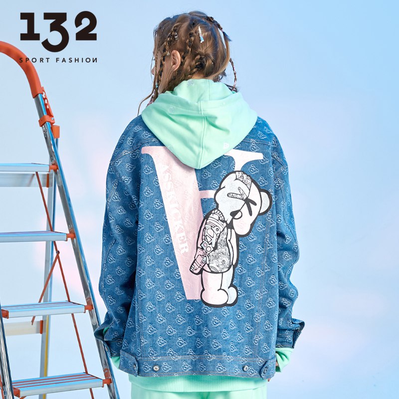 0点开始99元【132旗舰店】宽松棒球服情侣小熊牛仔外套(qfVa2FQJpSu)/今年上了好几个新款！还不错个性印花x牛仔面料 潮流感十足