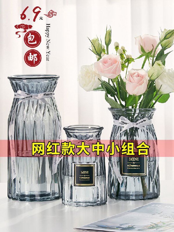 5.9元 江莱旗舰店北欧风玻璃花瓶2件套(3s3aX8pTDeD)/