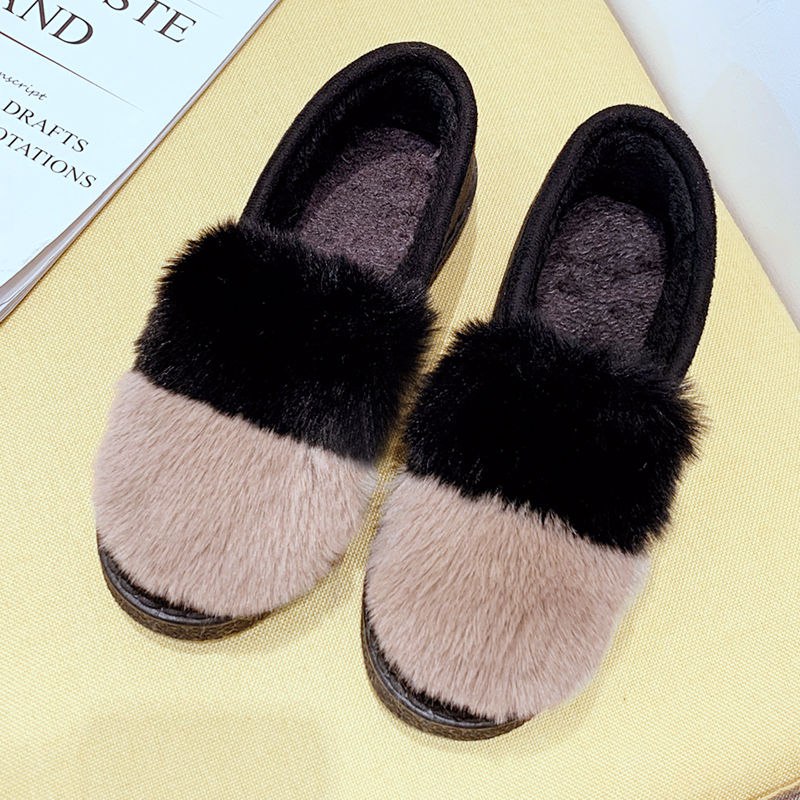 19.9 韩版秋冬拼接平底防滑加厚加绒豆豆鞋